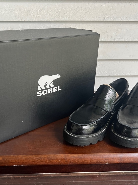 Sorel Shoes - Sorel Black Patent Leather Lug-Sole Penny Loafers